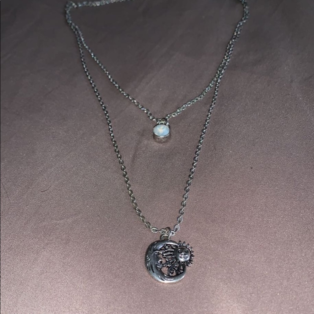 Silver Layered Sun & Moon Necklace| PacSun